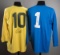 Signed Pele and Gordon Banks 1970 World Cup style jerseys, a yellow Brazil