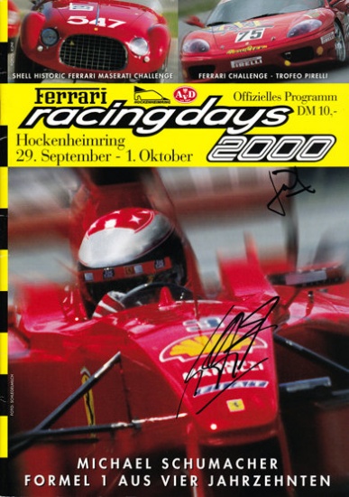 Michael Schumacher and Jean Todt signed Ferrari Racing Days 2000 programme,