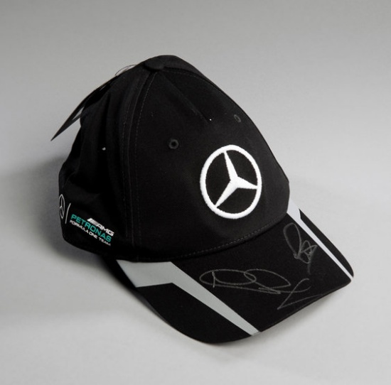 Lewis Hamilton and Nico Rosberg signed 2016 AMG Petronas F1 cap, their silv