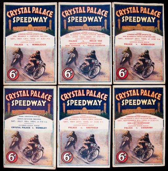 Six Crystal Palace speedway programmes, v Wembley 17.7.1931, and with the r
