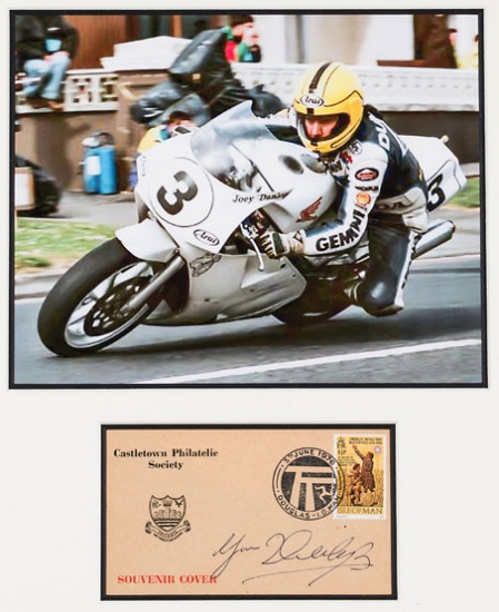 Joey Dunlop signed 1976 TT souvenir postal cover, produced by Castletown Ph
