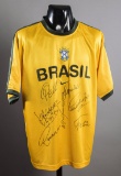 Replica 4-star Brazil jersey signed by seven members of the 1970 World Cup