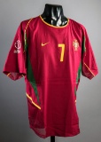 Luis Figo red Portugal No.7 jersey from the 2002 World Cup, short-sleeved,
