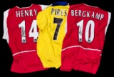 Trio of Arsenal replica jerseys signed by 'Invincibles', red & white home B