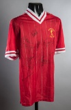 A signed Liverpool 1984 European Cup Final replica jersey, 13 signatures in
