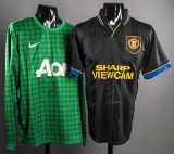 Manchester United replica jerseys signed by Eric Cantona & Peter Schmeichel