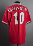 Teddy Sheringham signed Manchester United treble-winning style replica home