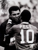 A Pele and Muhammad Ali double-signed photographic print, a 20 by 16in. b&w