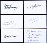 A collection of of football autographs, comprising 190 signed 5 by 3in. ind