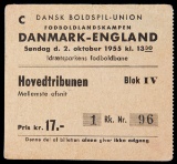 Denmark v England international football ticket 2nd October 1955, Played at