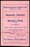 12 Dulwich Hamlet home programmes season 1936-37, including England v Scotl