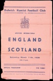 37 Dulwich Hamlet home programmes season 1938-39, including England v Scotl
