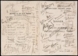 An autographed London RFU menu for a dinner to honour the South African rug