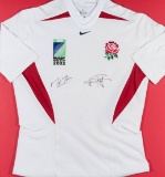 An England 2003 Rugby World Cup replica shirt double-signed by Martin Johns