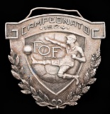 Silver football medal, inscribed CAMPEONATO, FOF, 1924, featuring a footbal