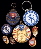 Dick Foss medals and badges, comprising a bronze & enamel Hampshire Footbal