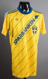 Roland Nilsson yellow Sweden No.5 jersey worn in the match v England at Ras