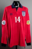 Paul Ince red England No.14 Euro 2000 jersey, long-sleeved, UEFA tournament