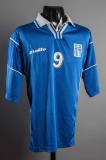 Nikolaos Machlas blue Greece No.9 jersey from the World Cup qualifier in Fi