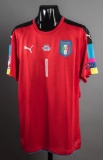 Gianluigi Buffon red Italy Euro 2016 No.1 goalkeeping jersey, match-prepare