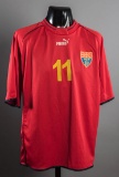 Red FYR Macedonia No.11 international jersey circa 2002, short-sleeved