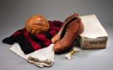 Vintage English football and playing kit, an English 'Unique' tan leather s