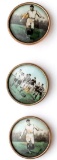 A trio of Edwardian gentlemen's waistcoat buttons, each set with a print of