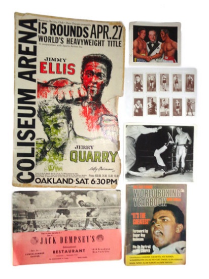 A miscellany of boxing memorabilia, including original press photographs, a