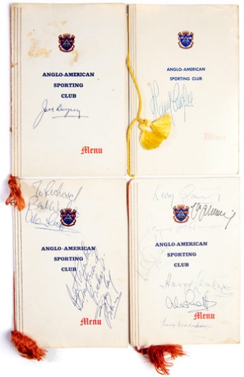 A collection of 14 Anglo-American Sporting Club Boxing programme/menus incl