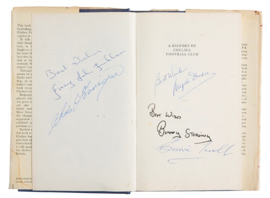 Chelsea football book signed by boxers, Ralph Finn's A History of Chelsea F