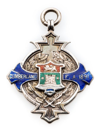 Cumberland F.A. County Cup winner's medal awarded to Tom Biltcliff of Worki