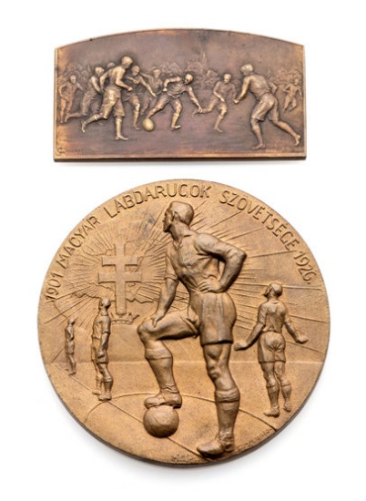 Two cased bronze continental football medals, a large & heavy issue inscrib
