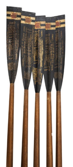 Five Oriel College rowing oars