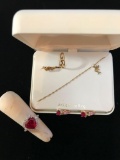 14K gold heart shaped red stone earrings, 10K dolphin anklet and toe ring set and ring with heart