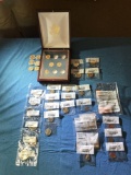 Coin lot: (17) presidential with wood box, (5) SBA , (6) Eisenhower dollars; (1) NV Basin quarter;