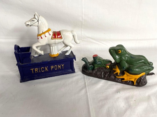Trick Pony and Frogs reproduction, mechanical cast iron banks