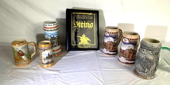 Millers. Coors & German beer steins and a Anheuser Busch Steins Collector's Guide