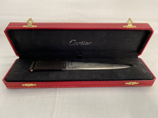 Cartier letter opener, grenadilla wood handle, damascus steel blade