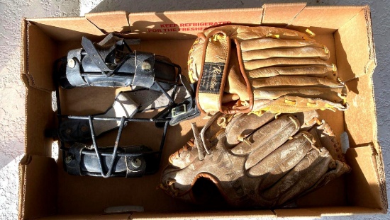 Hutch catcher's mask, Spalding and Revelation mitts