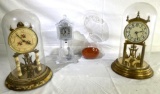 (2) Anniversary clocks, crystal clock and an hour glass
