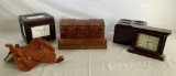 Horse saddle model, treasure chest & Bombay Co boxes