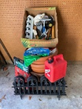 Box of hand garden tools & pots