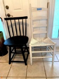 White ladderback and black spindle back chairs