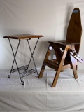 Batchelor Chair ironing board / stepstool & wood table with iron legs