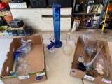 Cobalt vase, etched vase , pelican and other glassware