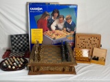 Mexican chess set, Onyx chess board & stone solitaire marble game, Carrom & wool rug game boards