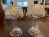 (2) small, pressed glass shaded candle holders