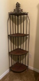4-shelf metal corner rack with cane shelves 6' H x 14