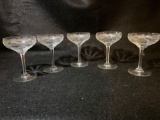 (5) vintage etched champagne coupes