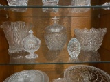 Lidded jars, floral bowl, candy dish and glass egg